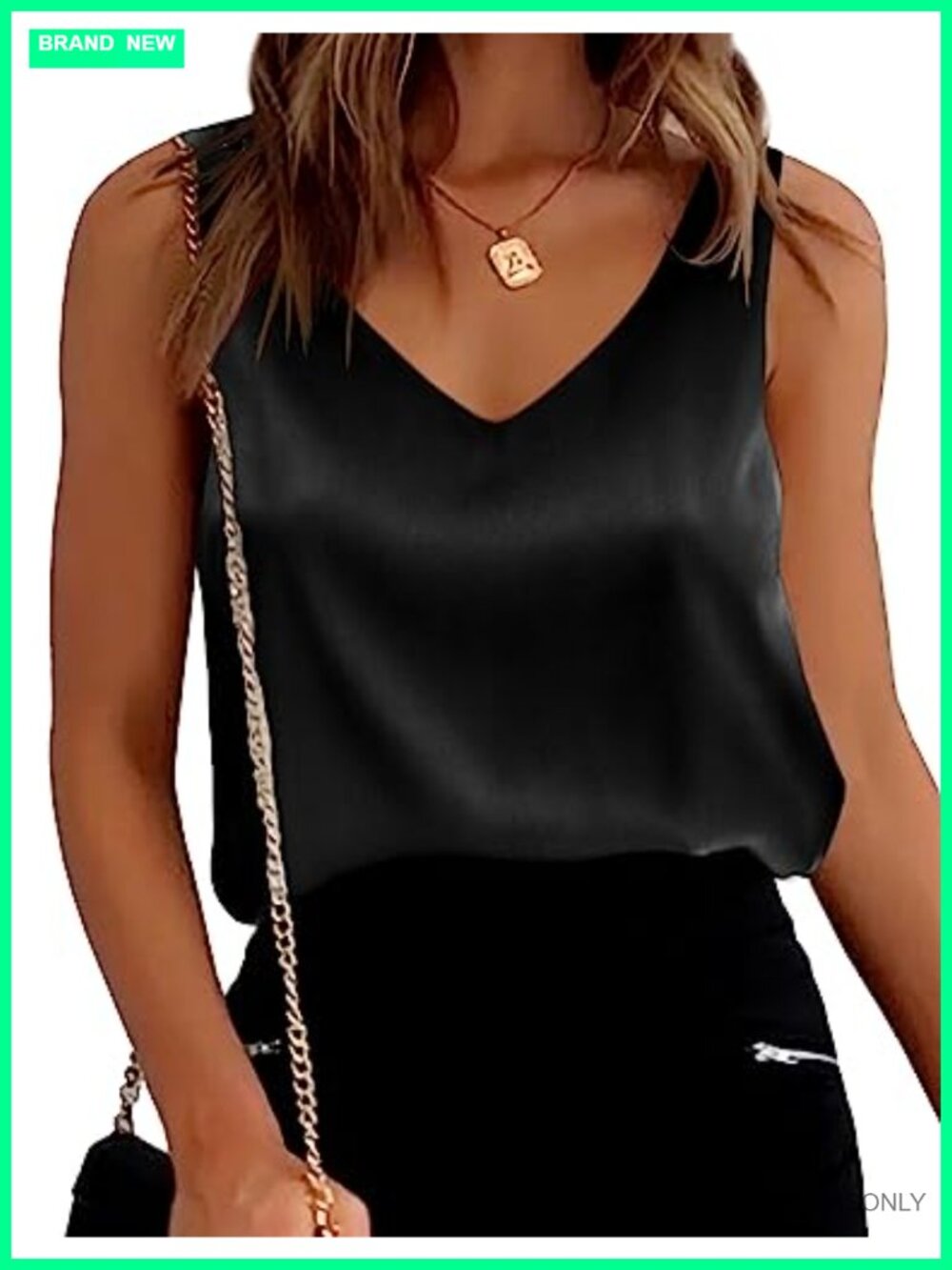 Satin Tank Top Women Loose Fit Sleeveless V Neck Cami Blouse